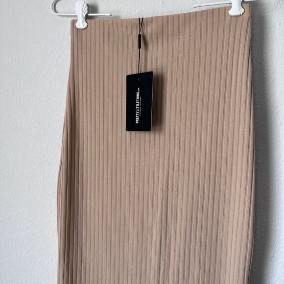 NWT high waist ribbed button detail front slit stretchy form fitting maxi skirt - Picture 5 of 7